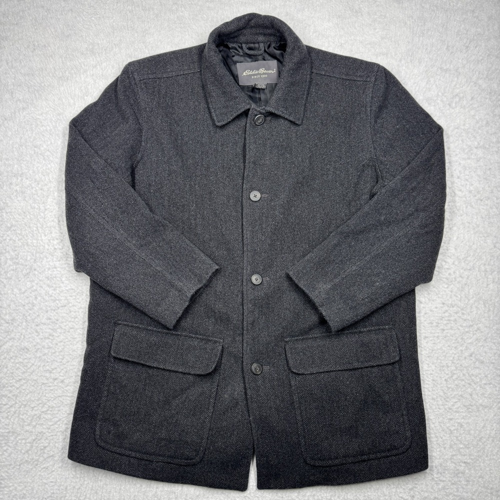 Eddie Bauer Mens Pea Coat Full Zip Patch Pocket Long Sleeve Gray Size Large